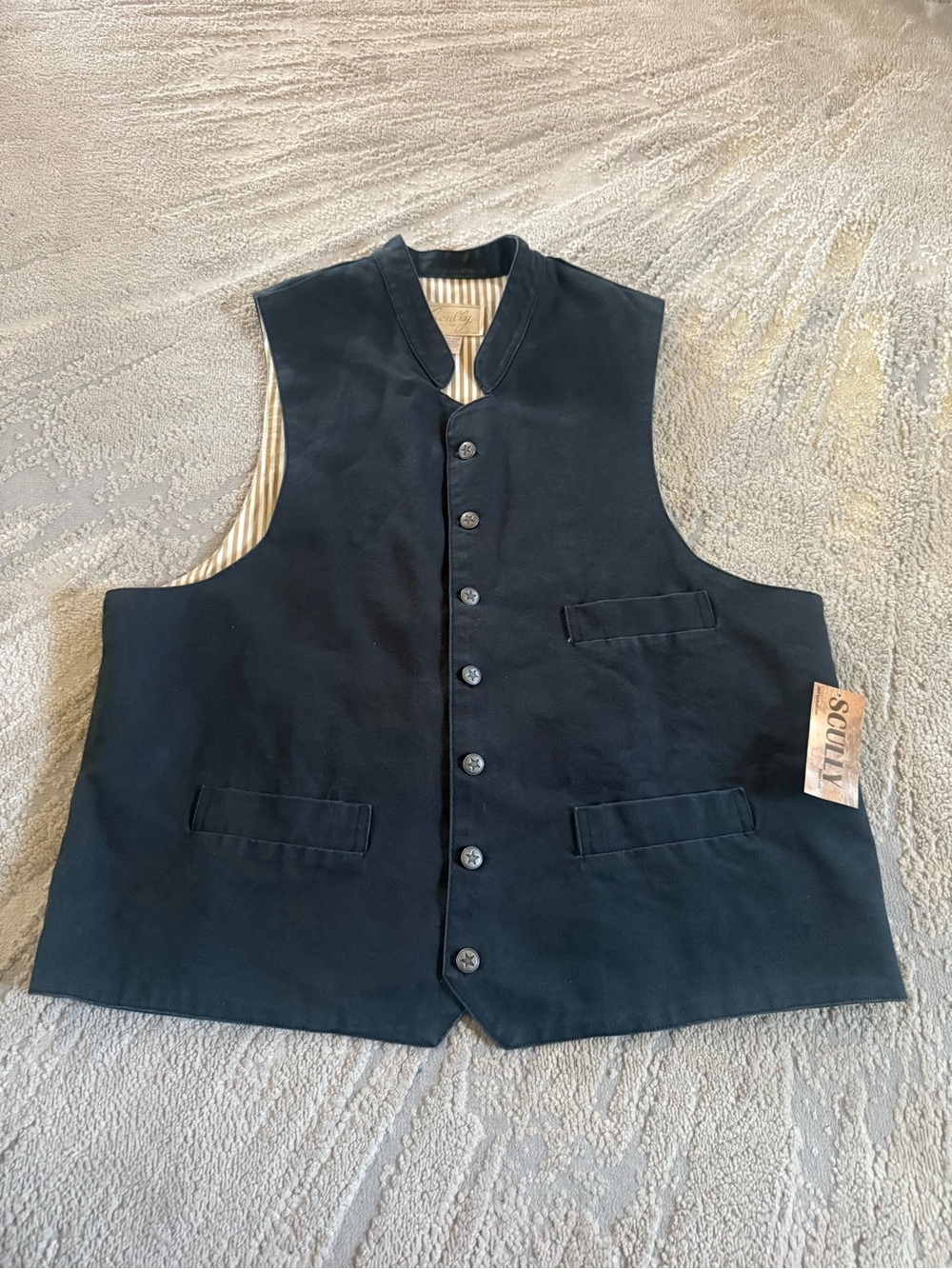 Scully black canvas vest button front western large new